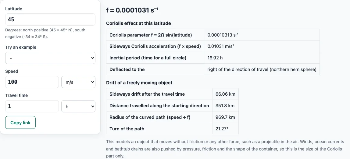 Coriolis effect example
