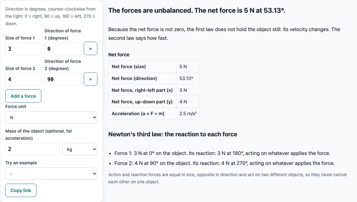 Newton's first law example