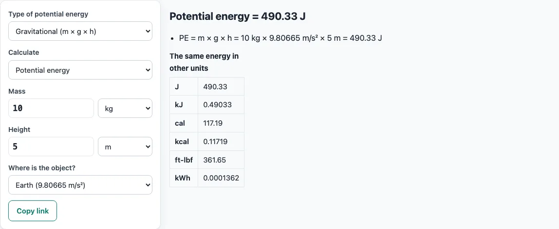 Potential energy example